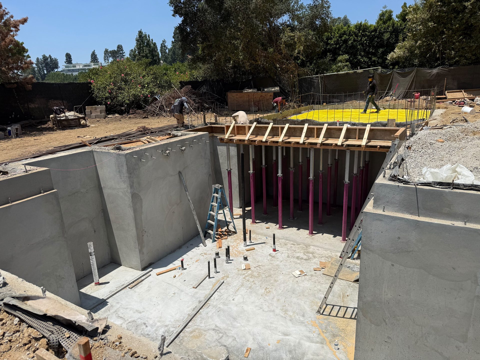 Deep foundation excavation with formwork ready for a concrete pour